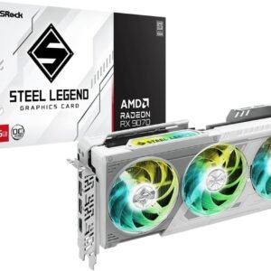 ASRock AMD Radeon RX 9070 Steel Legend 16 GB OC GPU 2700 MHz 20 Gbit/s GDDR6 256 Bit (3. Generation RT 2. Generation AI-Beschleuniger) PCIe5.0 2×8-polige Grafikkarte mit drei Lüftern, 700 W, Luftumlenkung, HDMI, DisplayPort