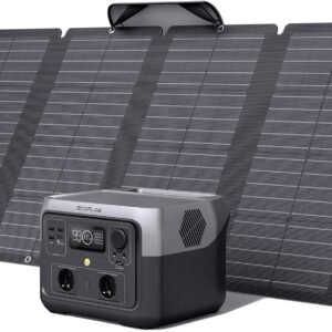 EF ECOFLOW RIVER 2 MAX Tragbares Kraftwerk mit 160W faltbarem Solarpanel, 512Wh Solargenerator mit LiFeP04, Schnellladung in 1 Stunde, bis zu 1000W Leistung