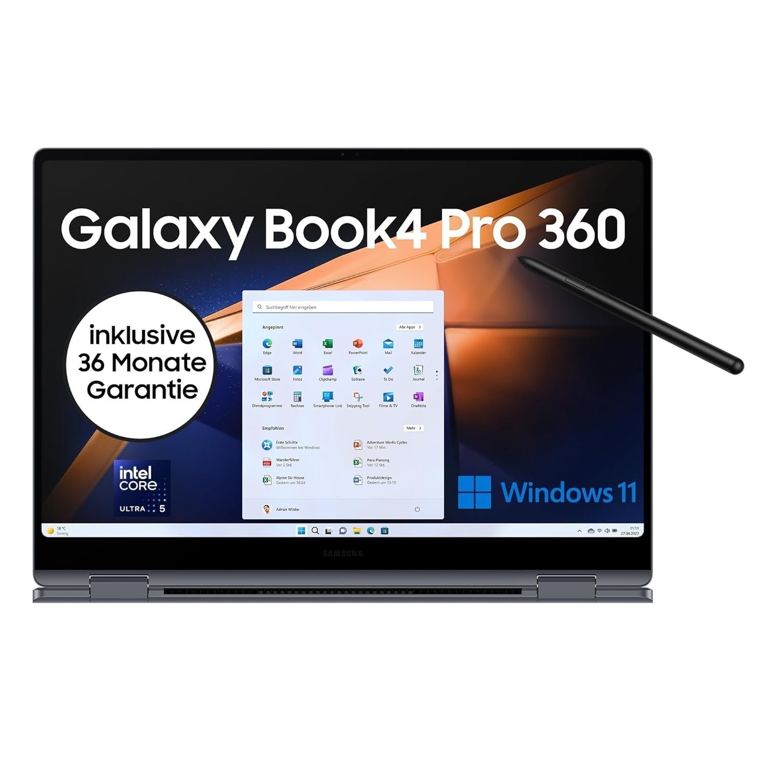 Samsung Galaxy Book4 Pro 360 Notebook, 16 Inch Laptop, Intel Core Ultra 7, 16 GB RAM, 1 TB, Moonstone Grey
