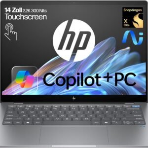 HP OmniBook X, Copilot+ PC, 14 Inch 2.2K, Touchscreen 300 Nits, QC Snapdragon X1E-78-100 (12C), 16 GB RAM, 1TB SSD, Snapdragon X Elite Qualcomm Adreno, Windows 11 Home, Silver