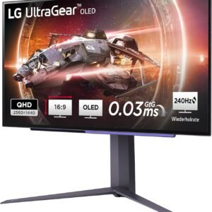 LG Electronics 27GS95QX-B.AEU UltraGear™ Gaming OLED Monitor 27 Zoll (67,32 cm), 2560 x 1440, 16:9, 0,03 ms GtG, 40 Hz, HDR10, NVIDIA G-Sync™, AMD FreeSync™ – Schwarz
